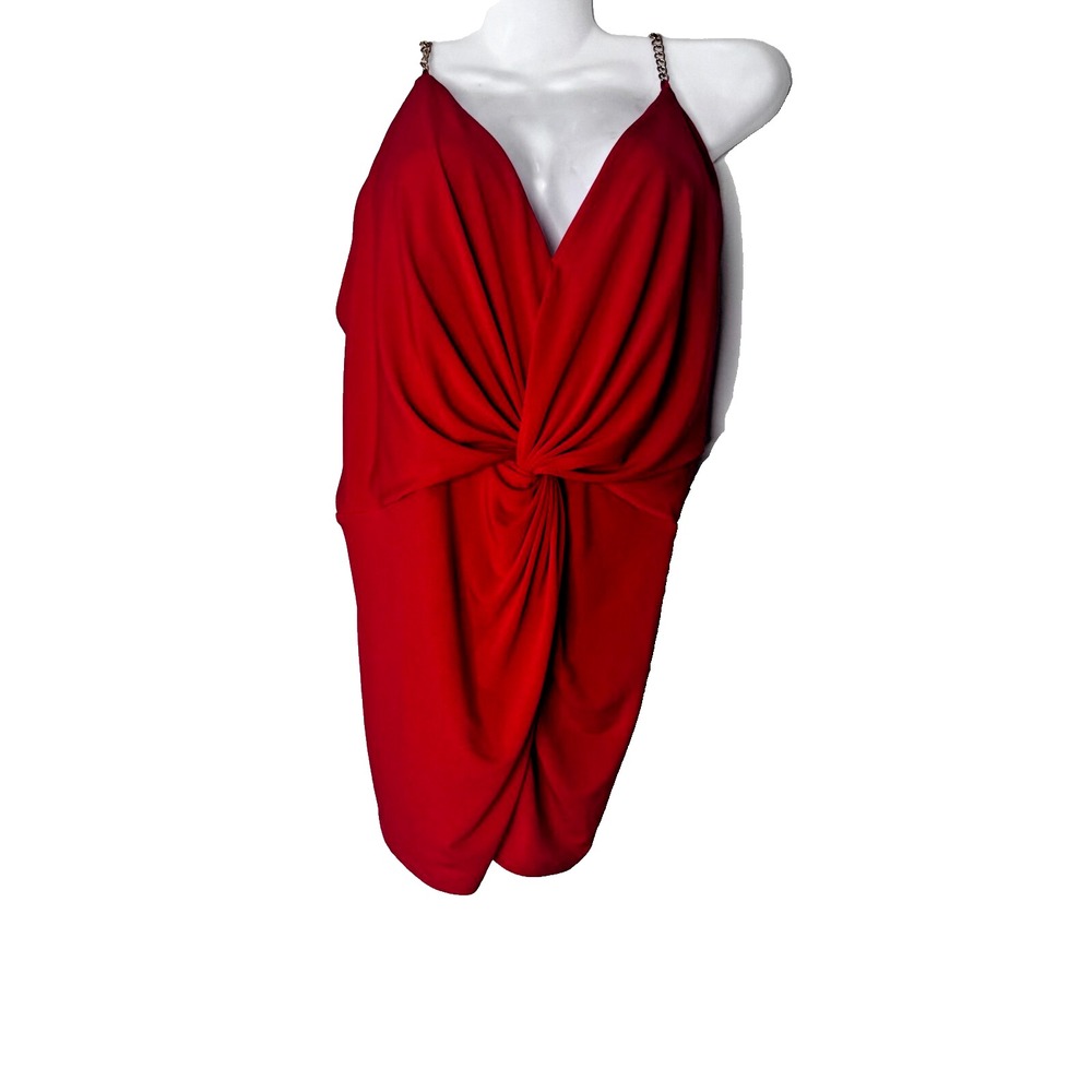 Venus Chain Top | Vibrant Red w/ Gold Chain Accents | Size 1X Sexy Plus Size